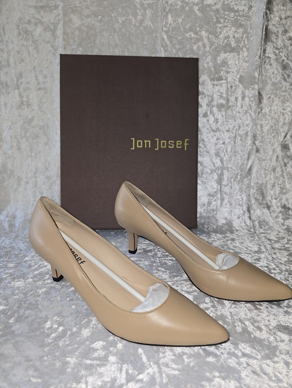 Jon Josef Natural Leather Women's Beige Pointed-Toe Kitten Heel Pumps